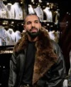 Buy Drake Show Off Jewelry Room Brown Fur Black Leather Shearling Aviator Bomber Jacket On Sale