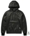 Buy Full Black Leather Hoodie with Ribbed Cuffs