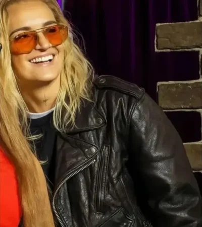 Buy G Flip Madame Tussauds Sydney Black Distressed Leather Biker Jacket On Sale