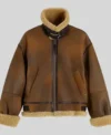 Buy Gigi Hadid Tommy Hilfiger Shearling Leather Dark Brown Aviator Leather Jacket