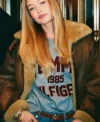 Buy Gigi Hadid Tommy Hilfiger Shearling Leather Dark Brown Aviator Leather Jacket On Sale