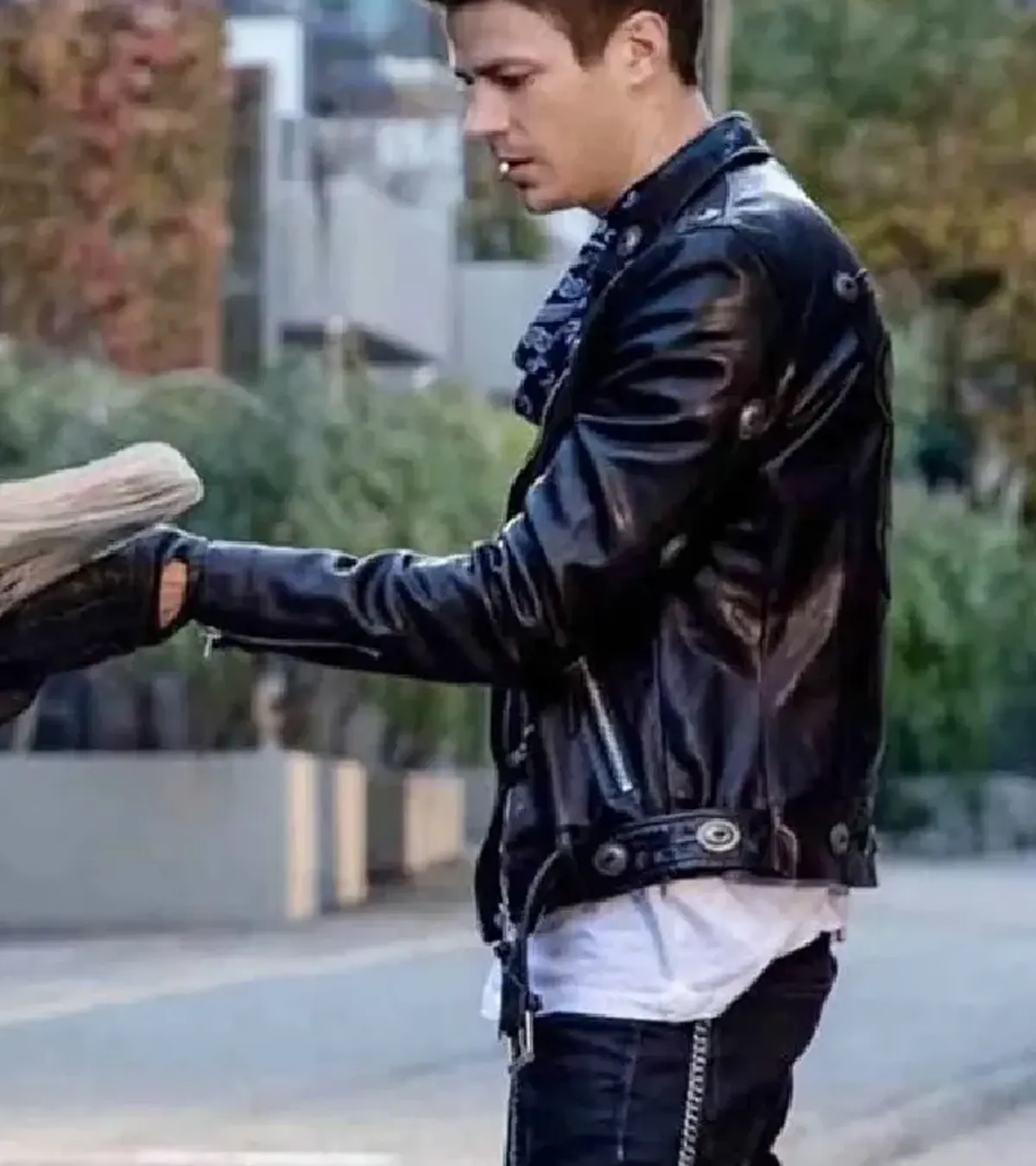 Buy Grant Gustin The Flash Biker Black Leather Jacket On Sale