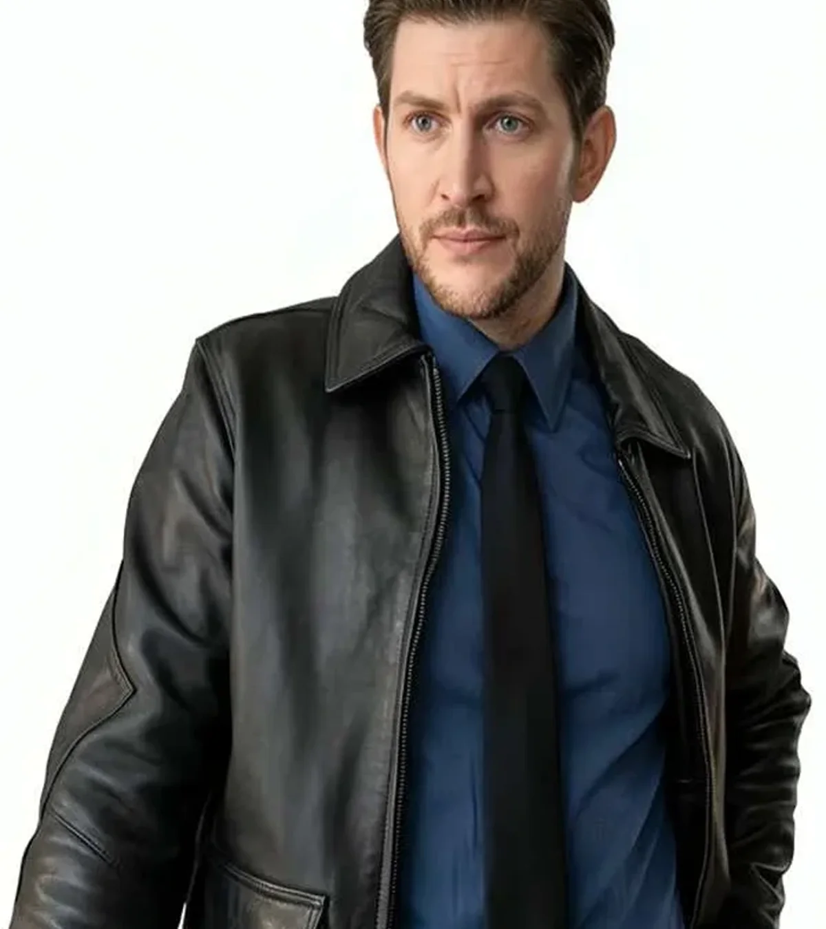 Buy Greyston Holt TV Series Neagley 2026 Detective Hudson Riley Black Leather Jacket On Sale