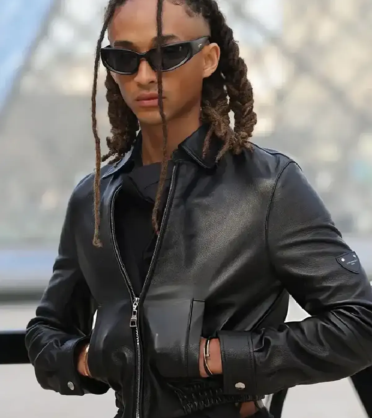 Buy Jaden Smith AW26 Paris Fashion Week Show Black Leather Jacket On Sale