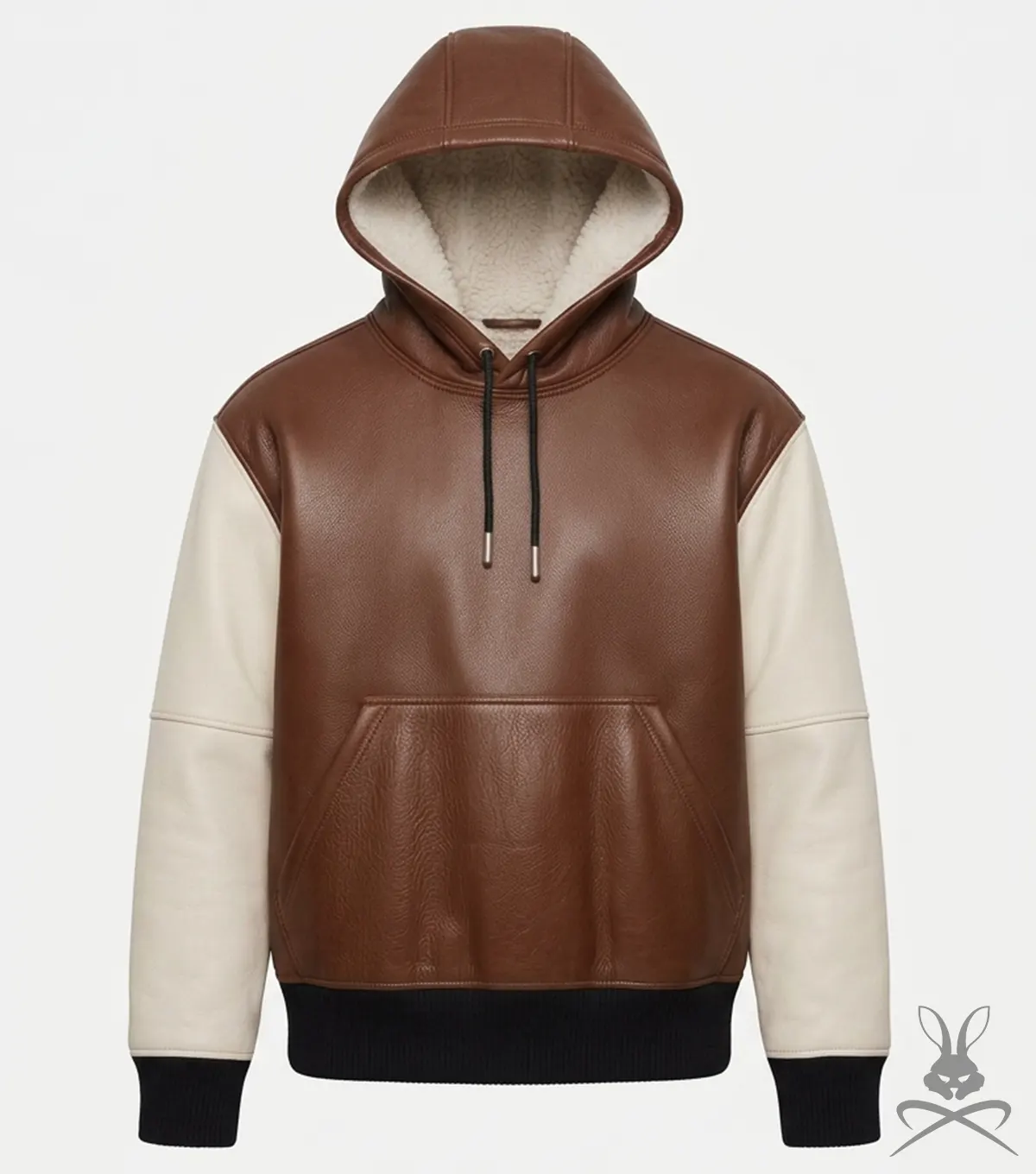 Buy Jared Brown and White Leather Hoodie
