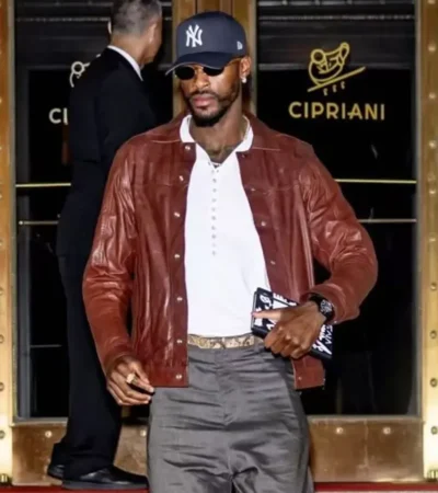 Buy Jarred Vanderbil New York Fashion Week 2026 Burgundy Leather Jacket
