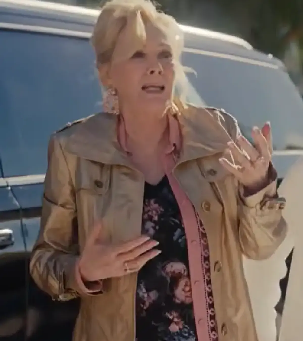 Buy Jean Smart Hacks TV Series Deborah Vance Golden Leather Trench Coat On Sale