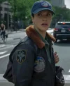 Buy Jessica Brown Findlay TV Series Silo 2026 Charlotte Keene G-1 Flight Bomber Leather Jacket On Sale