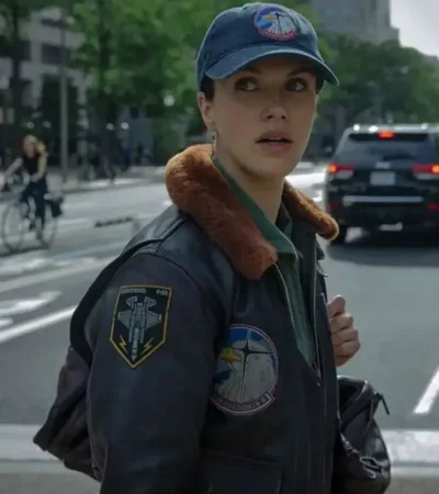 Buy Jessica Brown Findlay TV Series Silo 2026 Charlotte Keene G-1 Flight Bomber Leather Jacket On Sale