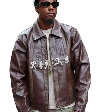 Buy Joey Bada$$ New York Fashion Week 2026 McDonald’s Brown Leather Jacket On Sale