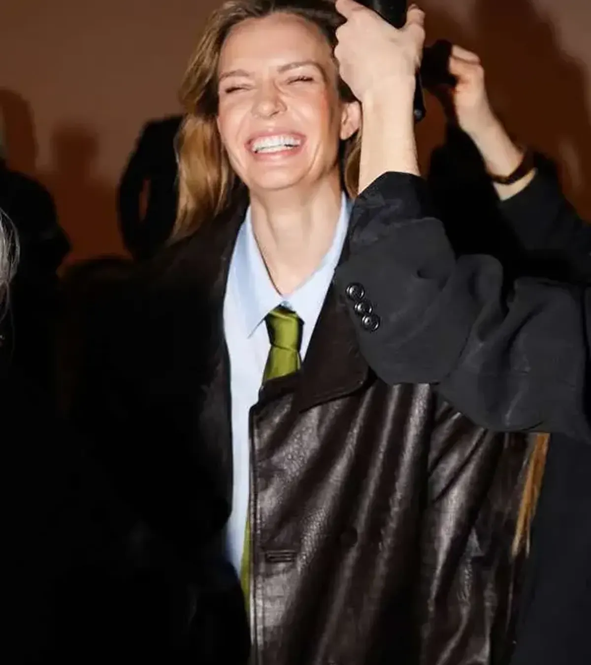 Buy Josephine Skriver Copenhagen Fashion Week 2026 Brown Crocodile Textured Leather Coat On Sale