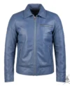 Buy Lavendard Blue Leather Biker Jacket