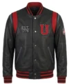 Buy Leather Jacket in USA Black Varsity Style with Map Patch