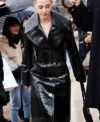 Buy Lili Reinhart Paris Fashion Week 2026 Black Crocodile Leather Trench Coat On Sale