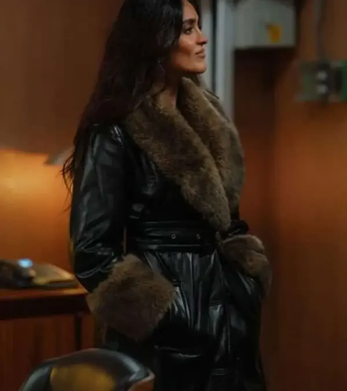 Buy Mandeep Dhillon TV Series MobLand 2026 Seraphina Harrigan Black Shearling Leather Trench Coat On Sale