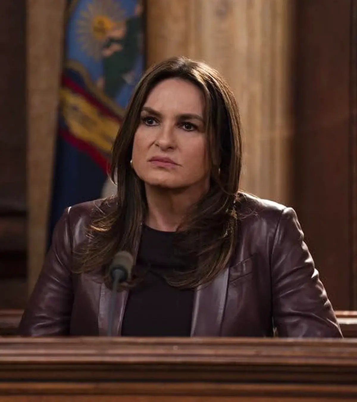 Buy Mariska Hargitay TV-Series Law and Order SVU 2025 Olivia Benson Maroon Leather Blazer