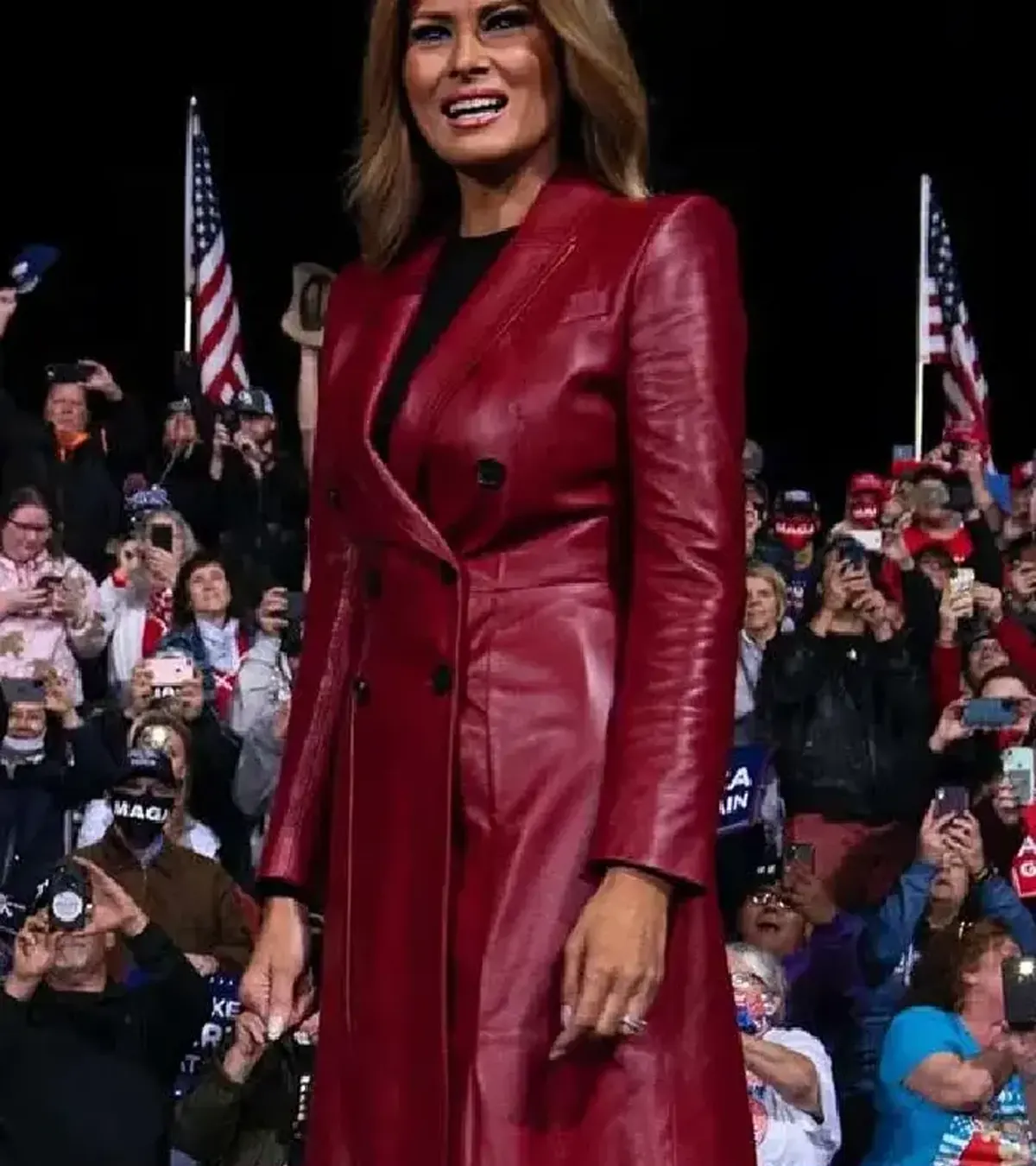 Buy Melania Trump First Lady Red Leather Trench Coat On Sale