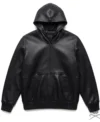 Buy Men's Black Leather Pull-Over Hoodie