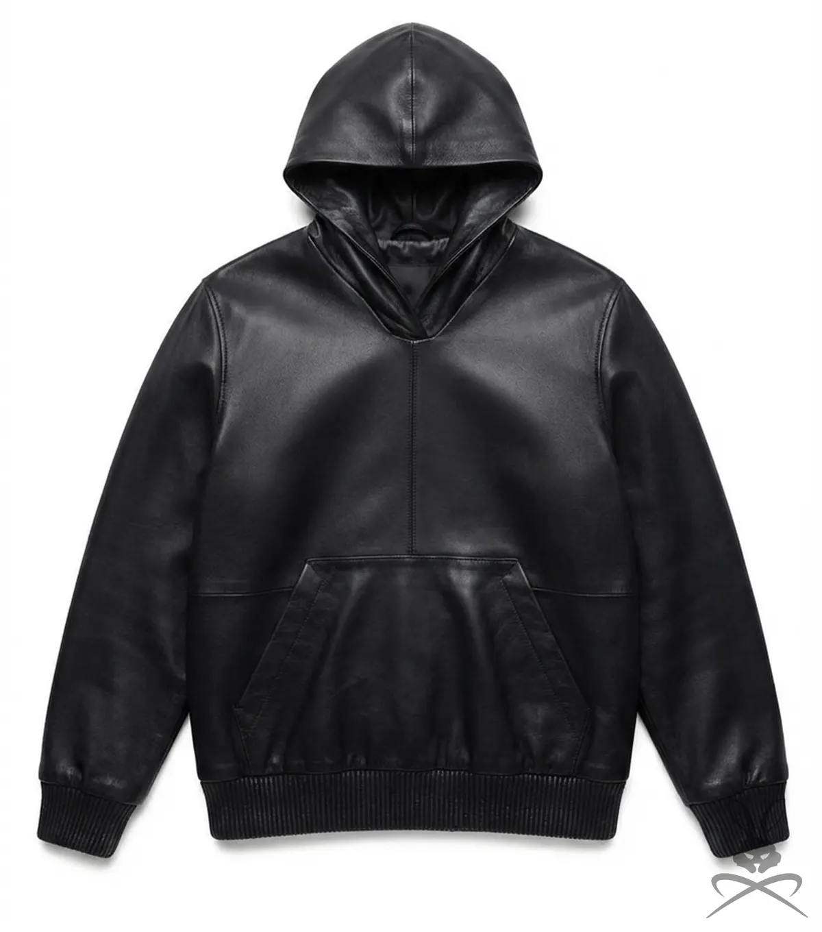 Buy Men's Black Leather Pull-Over Hoodie