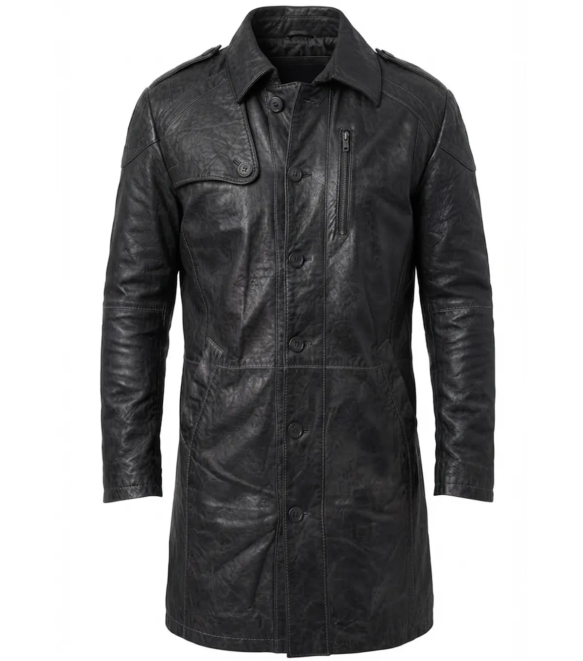 Buy Mens Black Leather Trench Coat