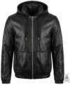 Buy Mens Black Real Leather Hoodie