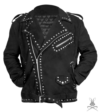 Buy Men's Black Studded Suede Biker Jacket