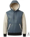 Buy Mens Blue and White Color Block Leather Hoodie