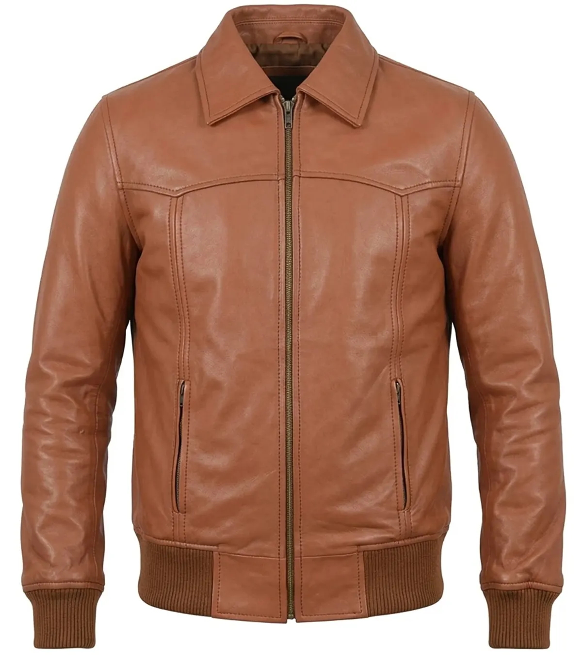 Buy Mens Bomber Style Brown Leather Jacket