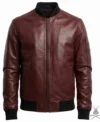 Buy Men's Burgundy Lambskin Leather Bomber Jacket