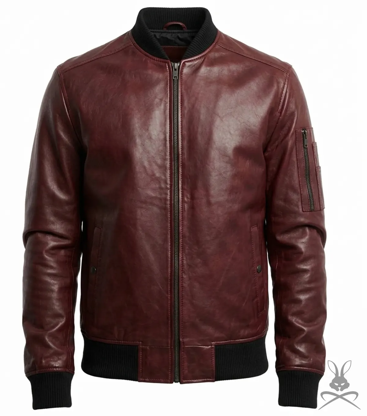 Buy Men's Burgundy Lambskin Leather Bomber Jacket