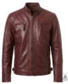 Buy Men's Burgundy Quilted Real Leather Biker Style Jacket