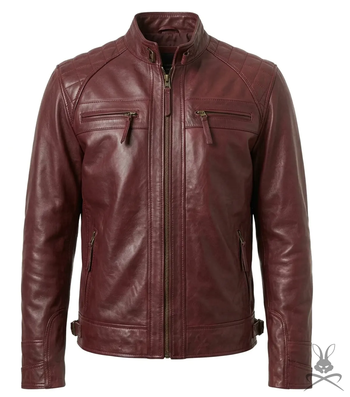 Buy Men's Burgundy Quilted Real Leather Biker Style Jacket