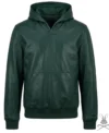 Buy Mens Forest Green Leather Pull-Over Hoodie
