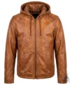 Buy Mens Leather Hoodie Caramel Crunch