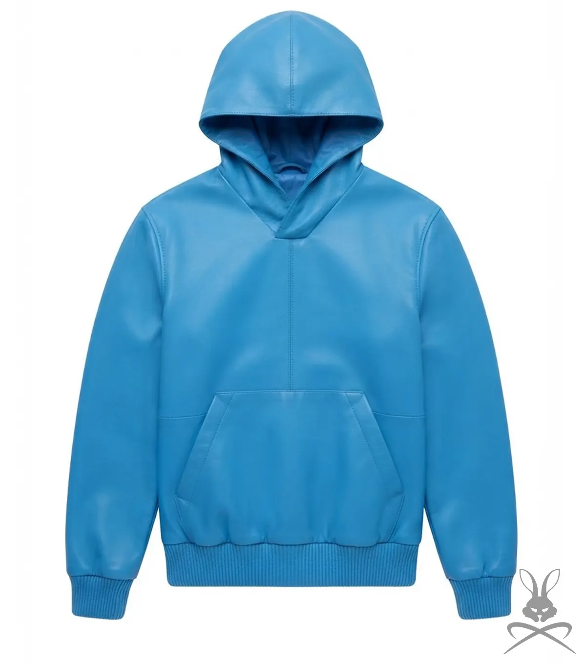 Buy Men's Leather Pull-Over Hoodie in Baby Blue