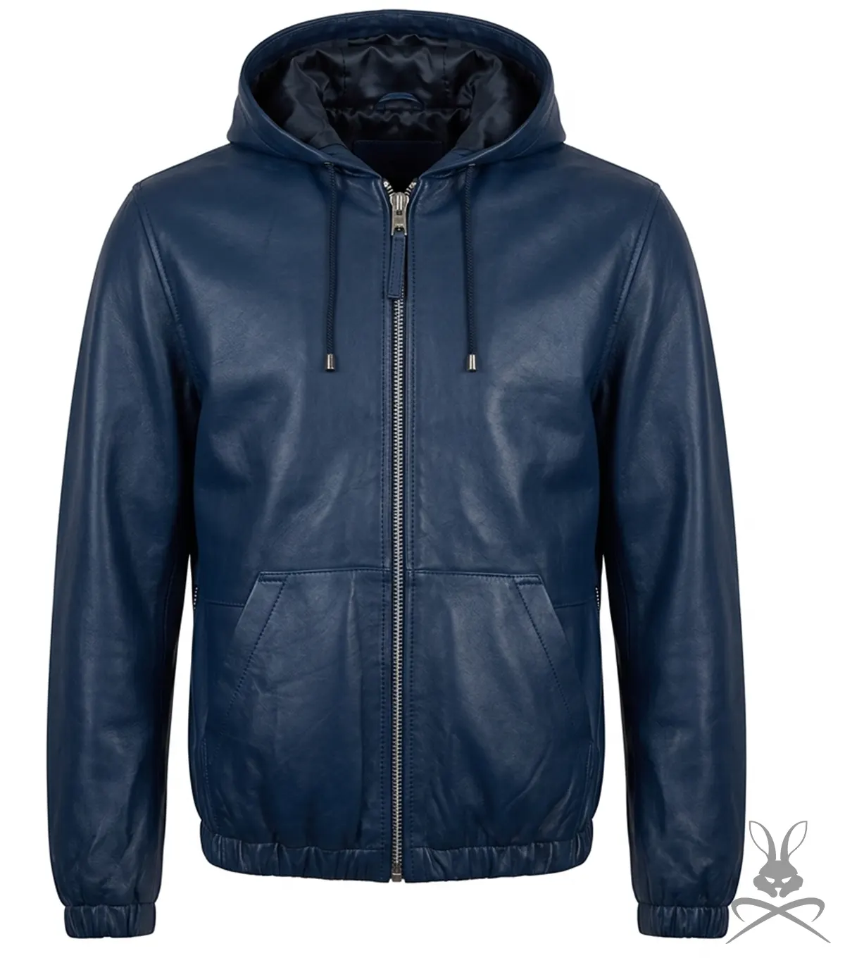 Buy Mens Navy Blue Real Leather Hoodie