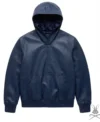 Buy Men's Navy Leather Pull-Over Hoodie