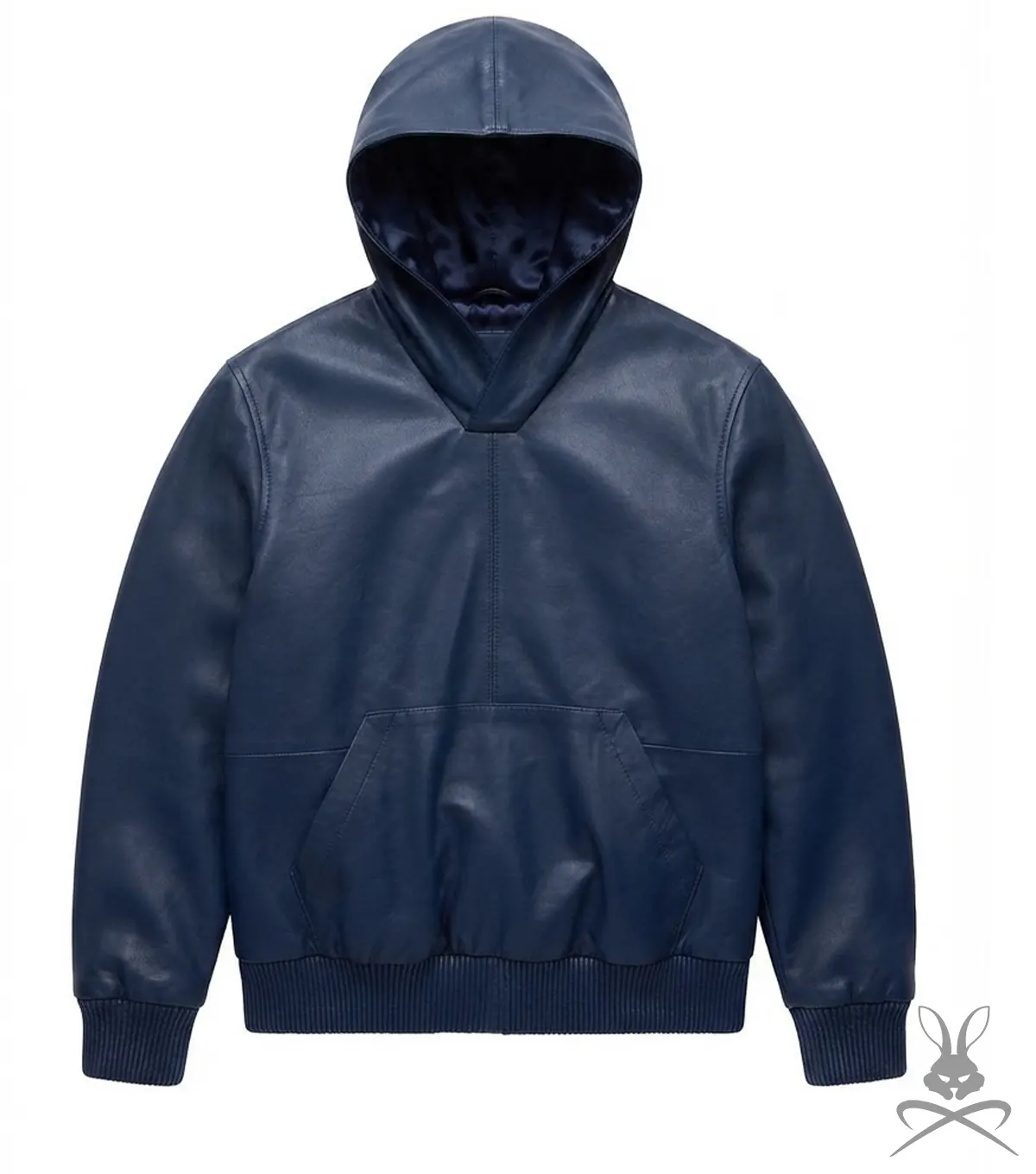 Buy Men's Navy Leather Pull-Over Hoodie
