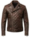 Buy Men's Quilted Brown Real Leather Biker Jacket
