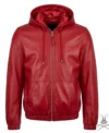 Buy Mens Red Real Leather Hoodie