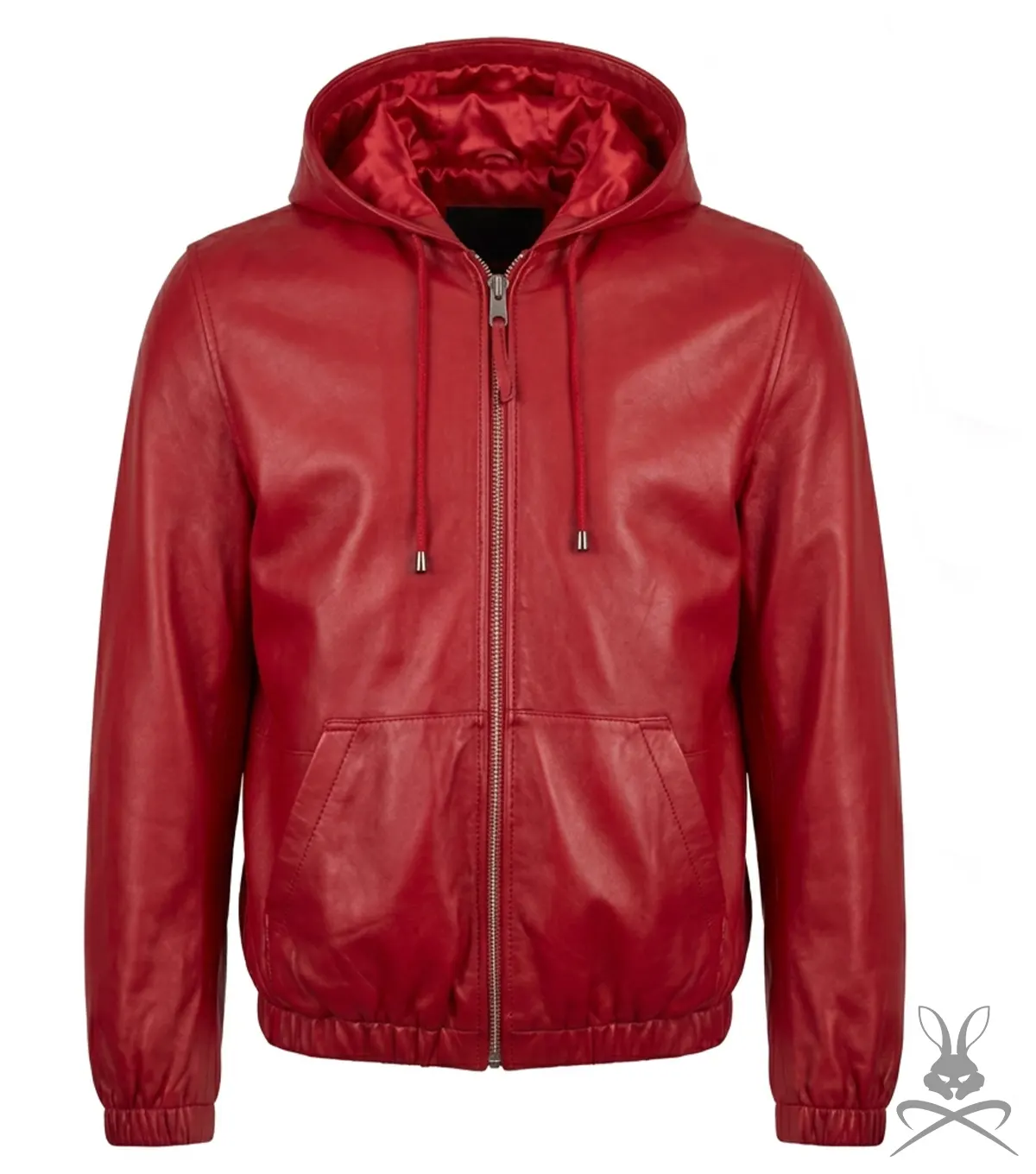 Buy Mens Red Real Leather Hoodie