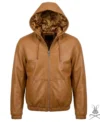 Buy Mens Saddle Brown Real Leather Hoodie