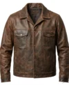 Buy Mens Trucker Distressed Leather Jacket In Dark Brown