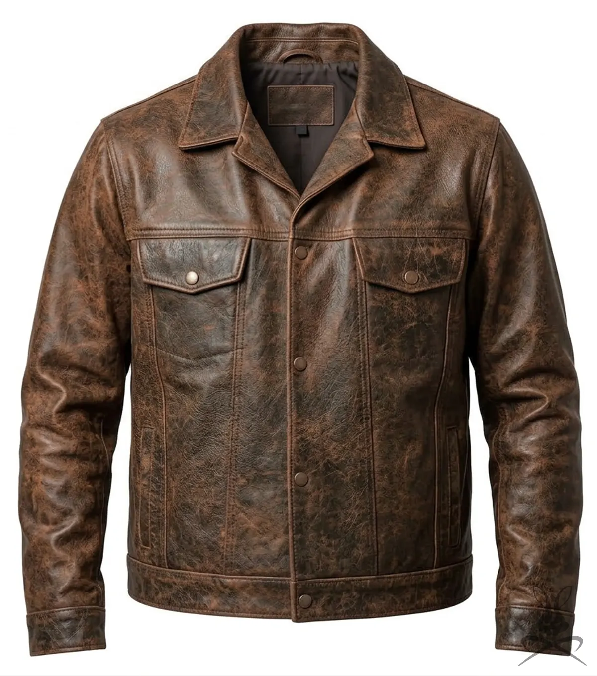 Buy Mens Trucker Distressed Leather Jacket In Dark Brown