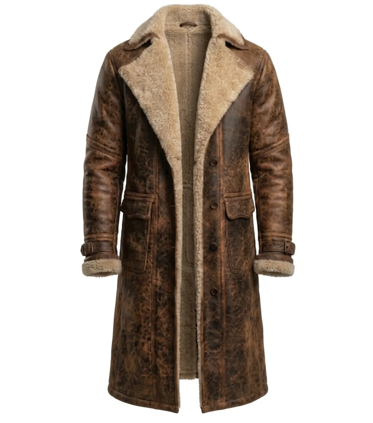 Buy Mens Vintage Brown Suede Faux Fur Lined Leather Coat