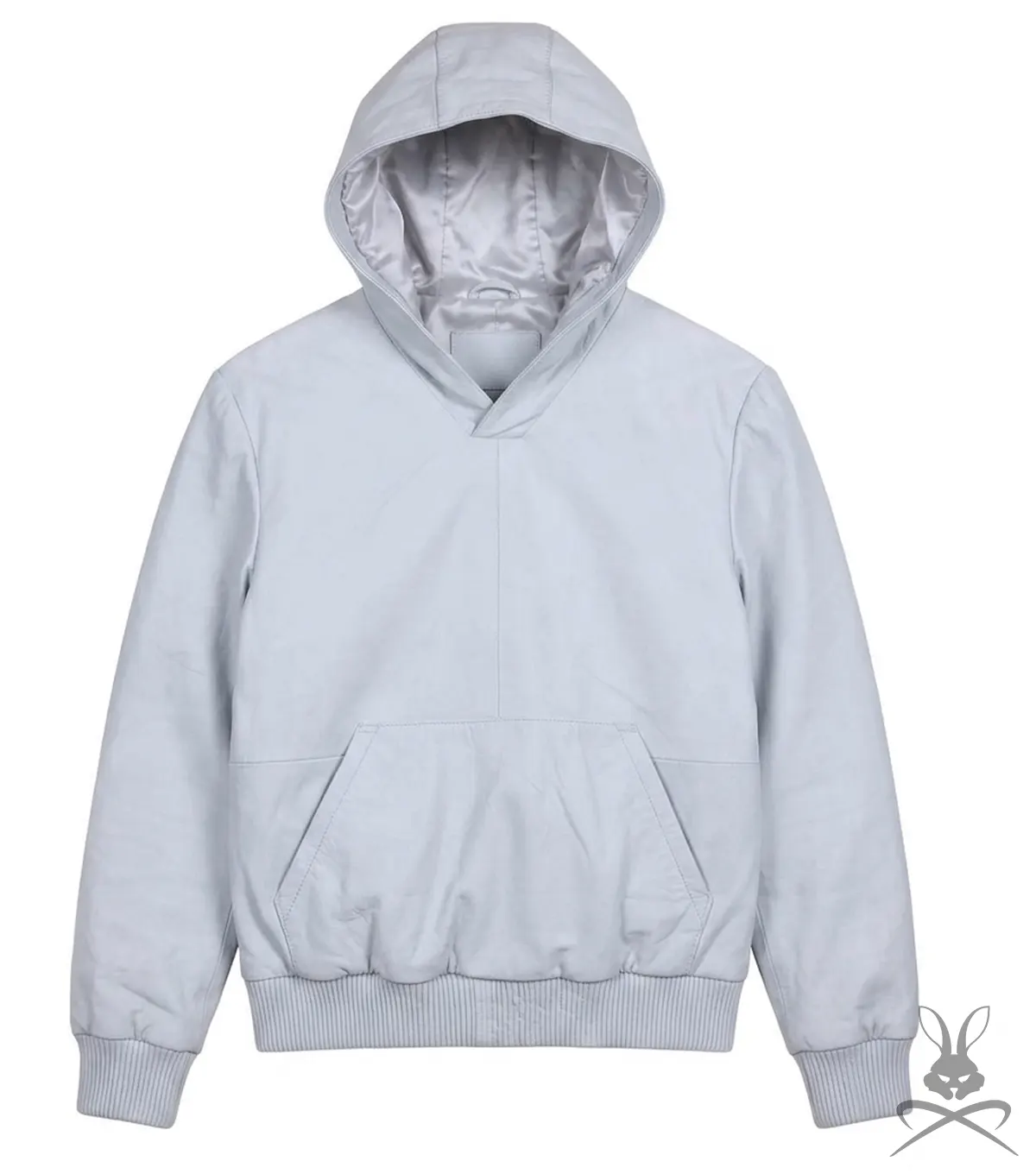 Buy Mens White Leather Pull-Over Hoodie