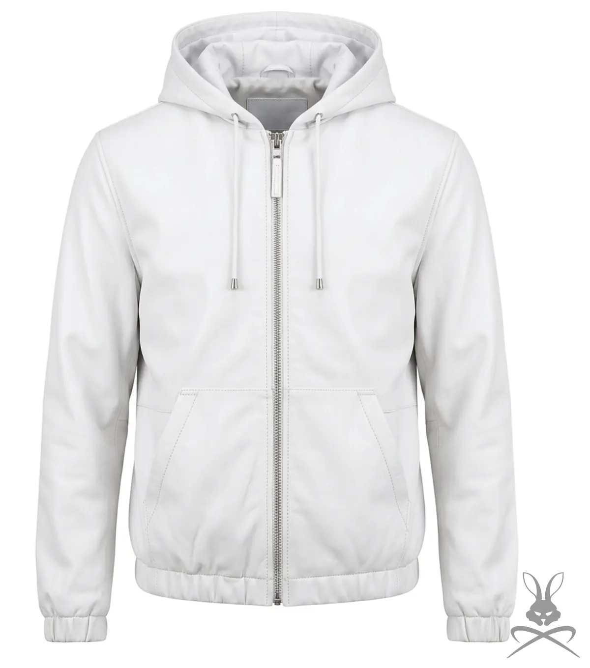 Buy Mens White Real Leather Hoodie