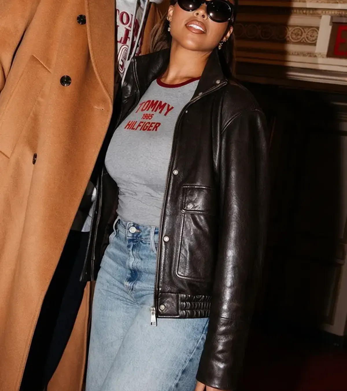 Buy NYC 2026 Tommy Hilfiger fashion show Jordyn Woods Leather Jacket On Sale