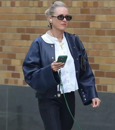Buy New York 2026 Naomi Watts Navy Blue Leather Jacket On Sale