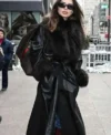 Buy New York City 2026 Emily Ratajkowski Black Leather Trench Coat On Sale